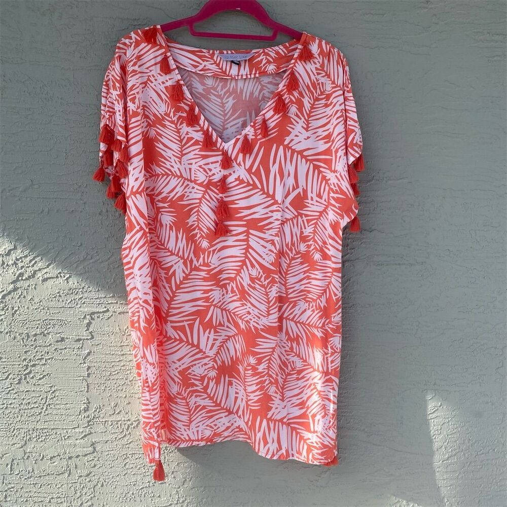 La Mer Luxe Women's M Orange Tussle Tunic Mini Dress Tropical Beach Cover Up